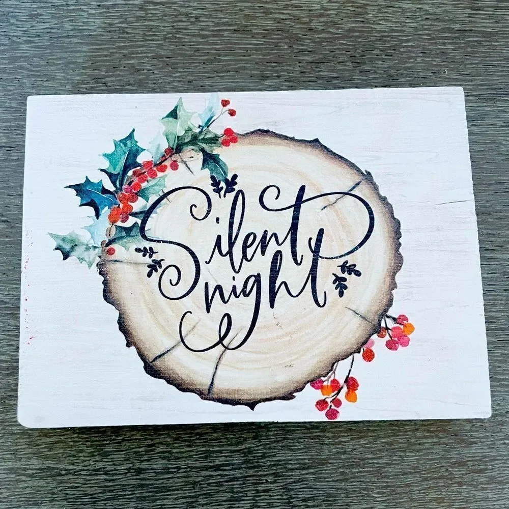 Silent Night Farmhouse Wooden Decor Sign